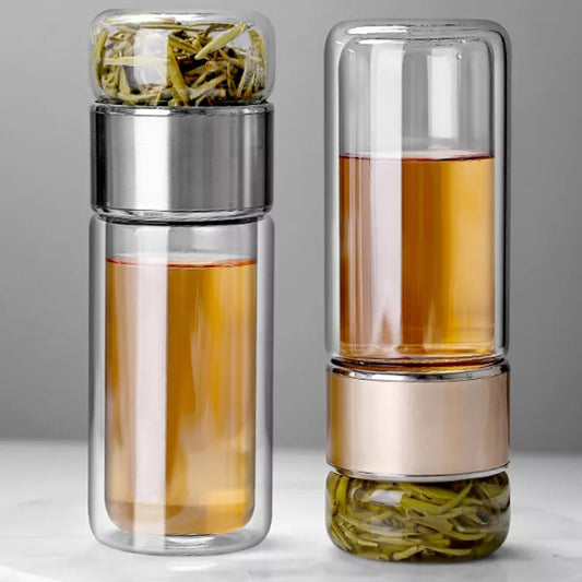 Double-Layer Glass Tea Infuser Tumbler - 390ML